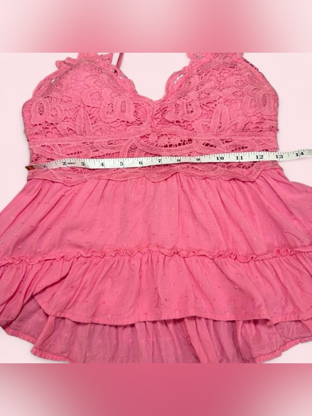 Blue B Pink Lace Swiss Dot Ruffled Tiered Cami Top Size S - Picture 6 of 7